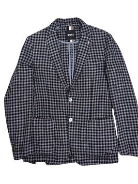 BOSS Hugo Boss Linen Wool Blazer Plaid Business Casual Jacket Womens 4